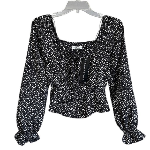 Paper Crane Tops - Paper Crane Black Ditsy Floral Smocked Peplum Top Square Neck S Milkmaid N WT